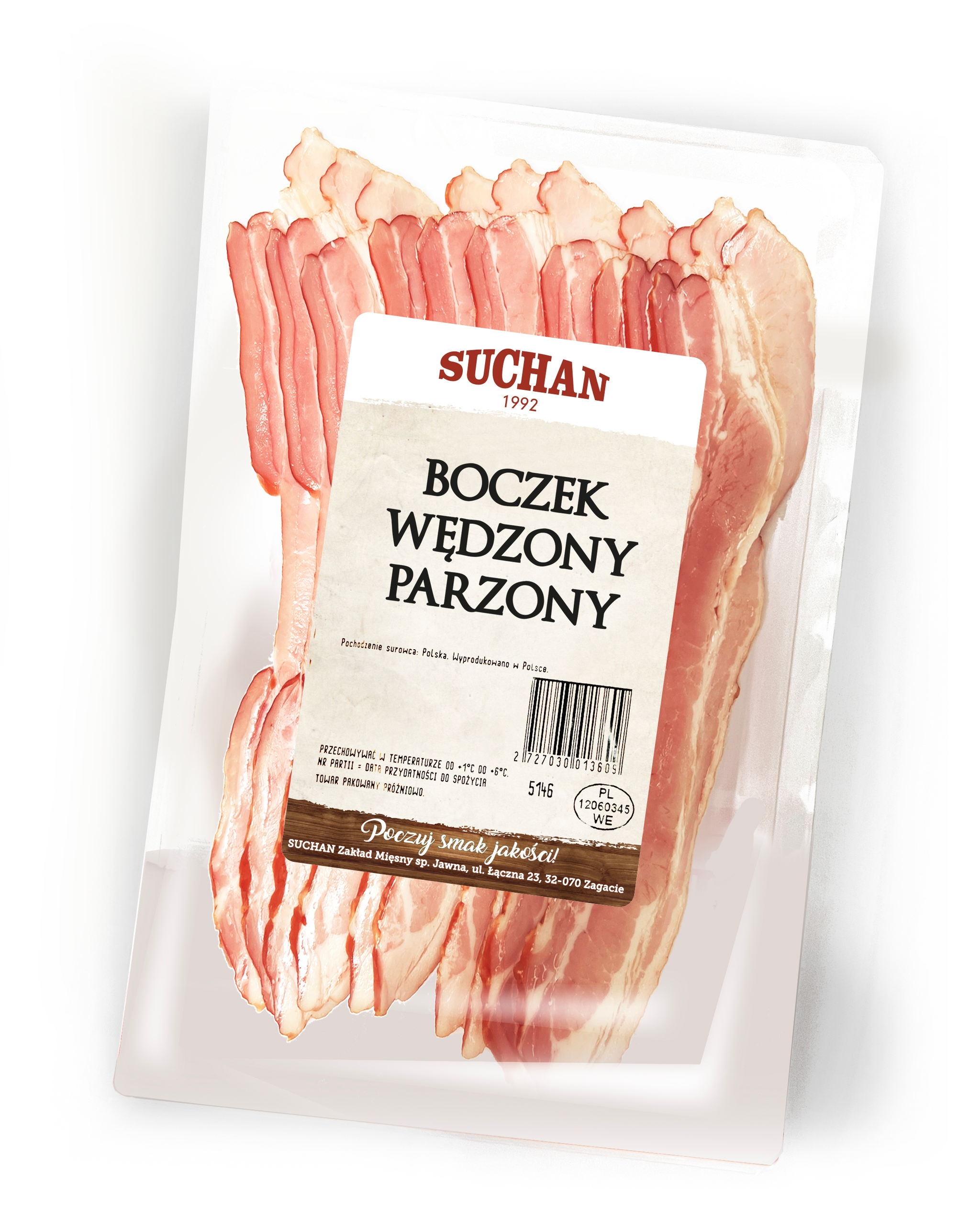 Boczek wędzony parzony Suchan w opakowaniu MAP dla gastronomii