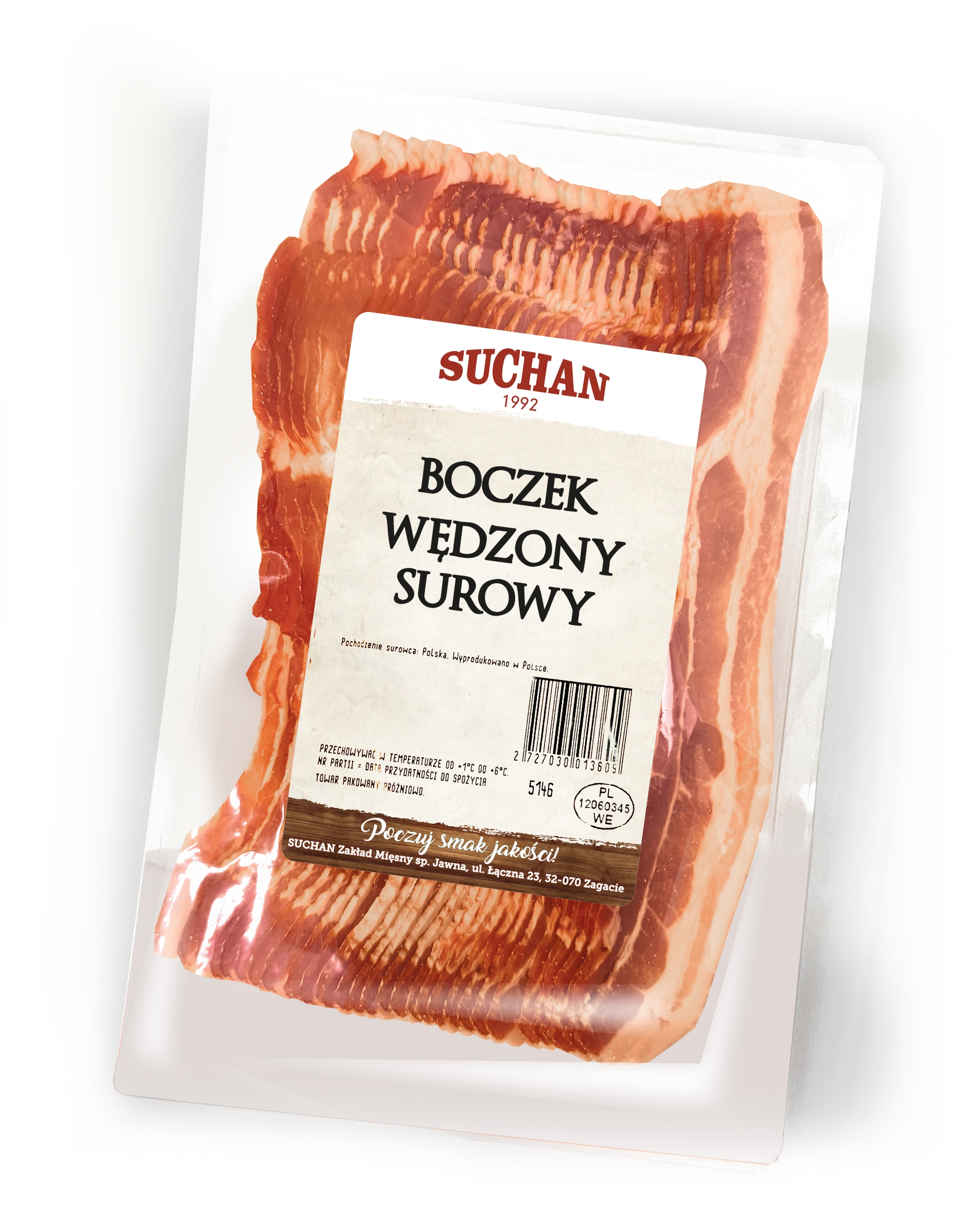Boczek wędzony surowy Suchan przygotowany dla HoReCa